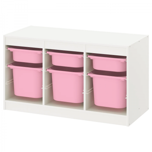 TROFAST ТРУФАСТ, Комбинация д/хранения+контейнеры, белый розовый/розовый, 99x44x56 см