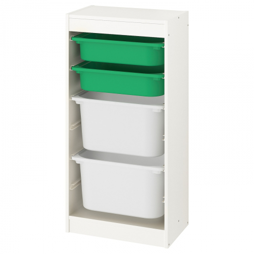 TROFAST ТРУФАСТ, Комбинация д/хранения+контейнеры, белый/зеленый белый, 46x30x94 см
