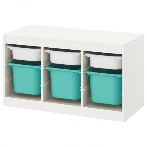 TROFAST ТРУФАСТ, Комбинация д/хранения+контейнеры, белый/бирюзовый, 99x44x56 см