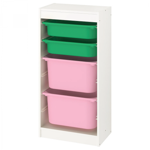TROFAST ТРУФАСТ, Комбинация д/хранения+контейнеры, белый/зеленый розовый, 46x30x94 см