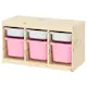 TROFAST ТРУФАСТ, Комбинация д/хранения+контейнеры, светлая беленая сосна белый/розовый, 93x44x52 см