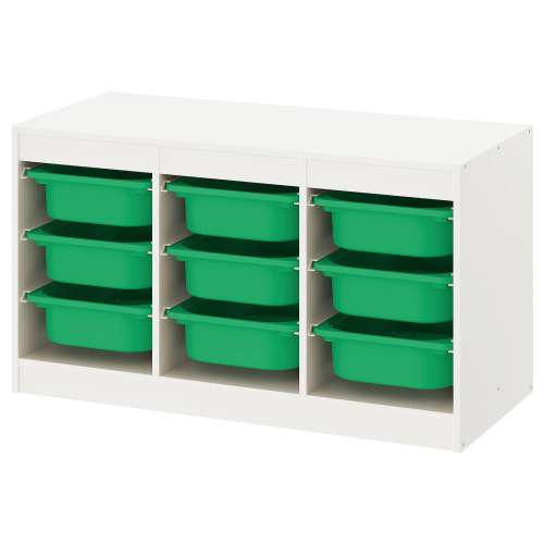 TROFAST ТРУФАСТ, Комбинация д/хранения+контейнеры, белый/зеленый, 99x44x56 см