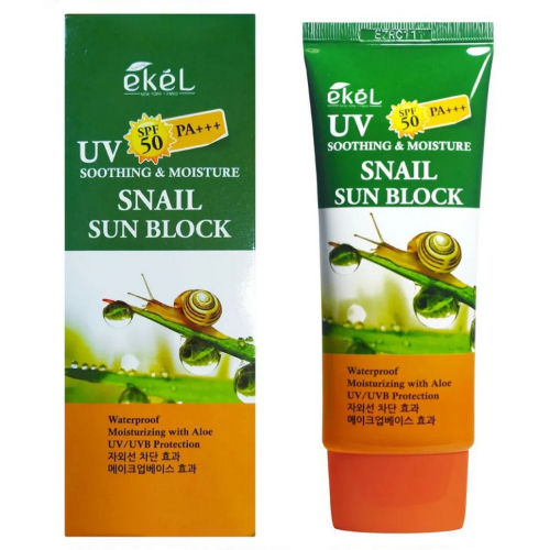Солнцезащитный крем с муцином улитки, Ekel Soothing & Moisture Snail Sun Block SPF50 PA+++