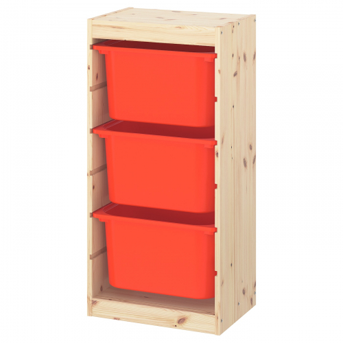 TROFAST ТРУФАСТ, Комбинация д/хранения+контейнеры, светлая беленая сосна/оранжевый, 44x30x91 см