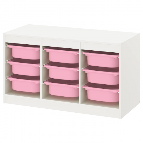 TROFAST ТРУФАСТ, Комбинация д/хранения+контейнеры, белый/розовый, 99x44x56 см