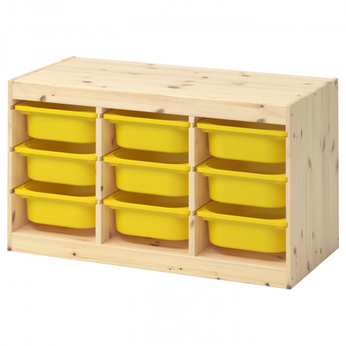 TROFAST ТРУФАСТ, Комбинация д/хранения+контейнеры, светлая беленая сосна/желтый, 93x44x52 см