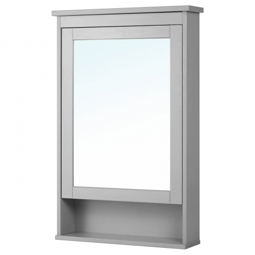 HEMNES ХЕМНЭС, Зеркальный шкаф с 1 дверцей, серый, 63x16x98 см