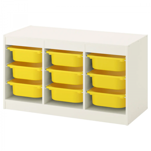 TROFAST ТРУФАСТ, Комбинация д/хранения+контейнеры, белый/желтый, 99x44x56 см