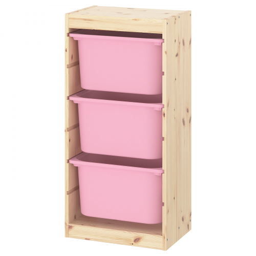 TROFAST ТРУФАСТ, Комбинация д/хранения+контейнеры, светлая беленая сосна/розовый, 44x30x91 см