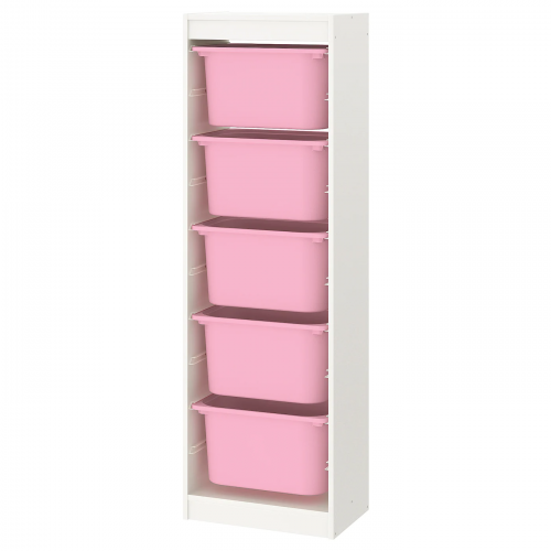 TROFAST ТРУФАСТ, Комбинация д/хранения+контейнеры, белый/розовый, 46x30x145 см