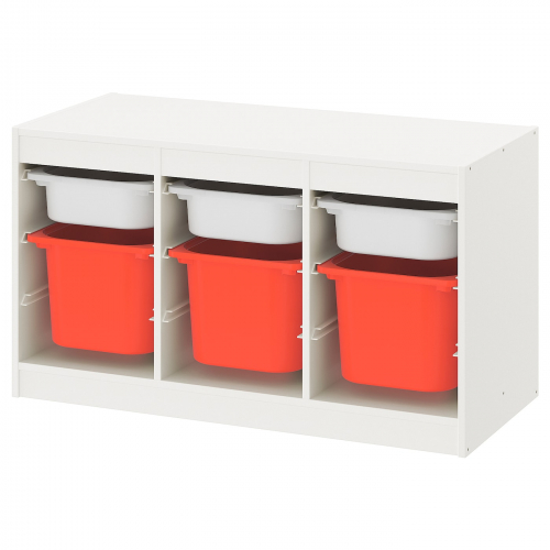 TROFAST ТРУФАСТ, Комбинация д/хранения+контейнеры, белый белый/оранжевый, 99x44x56 см