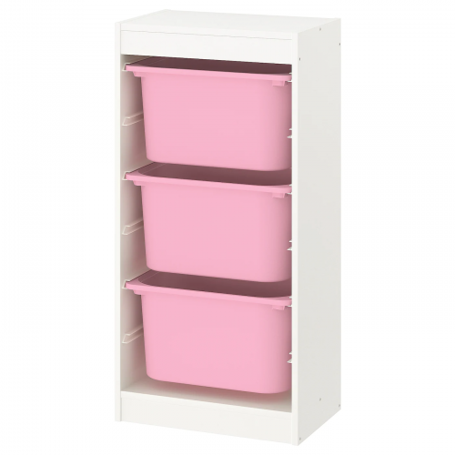 TROFAST ТРУФАСТ, Комбинация д/хранения+контейнеры, белый/розовый, 46x30x94 см