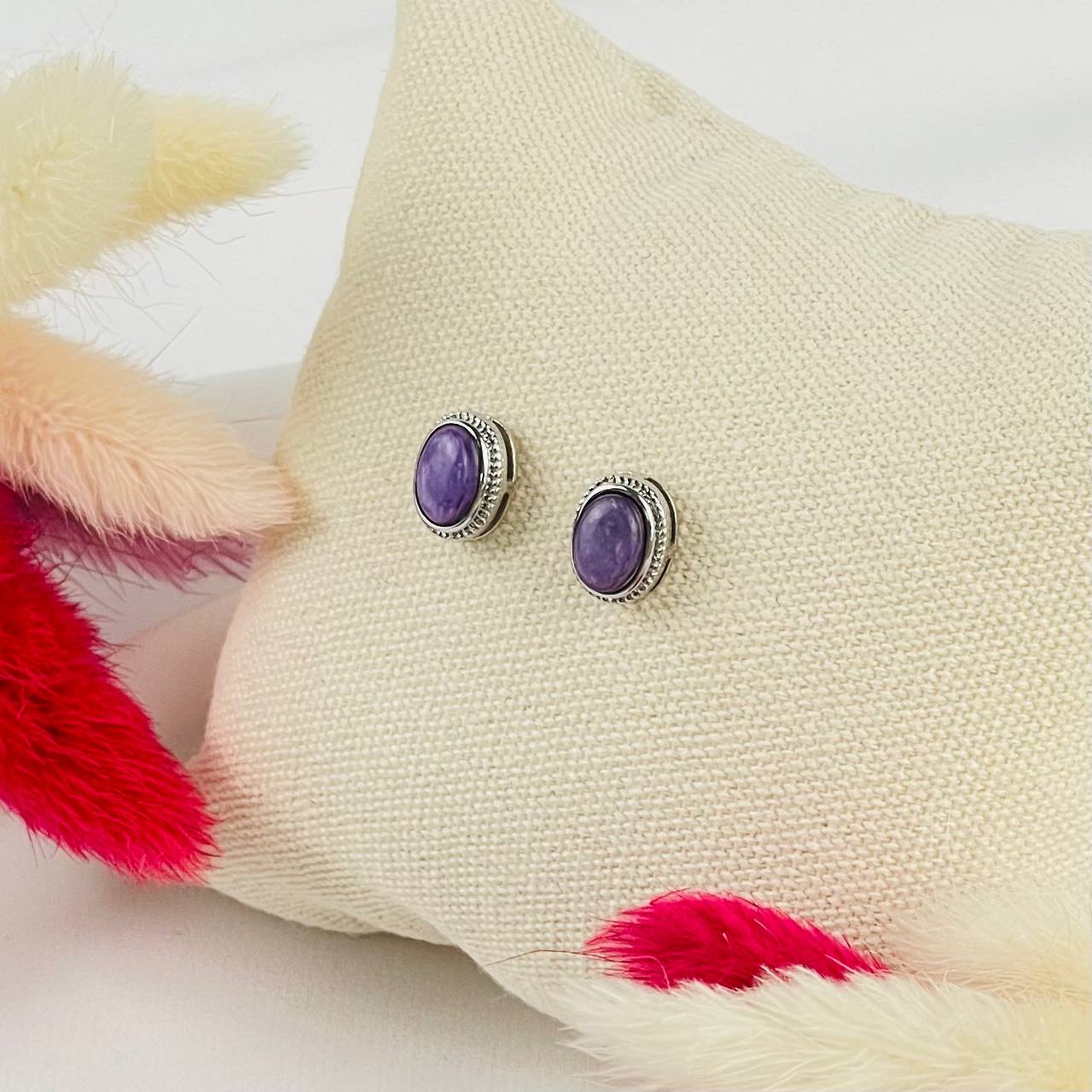 Радуга Самоцветов Серьги-пусеты из Чароита