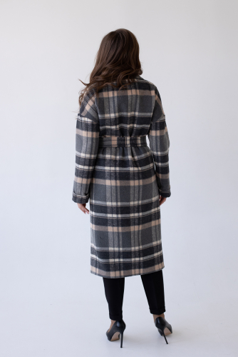 Пальто женское демисезонное 20550 (клетка серый+беж)