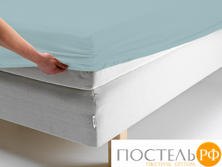 Простынь на резинке 90x200x20 трикотажная цвет голубой
