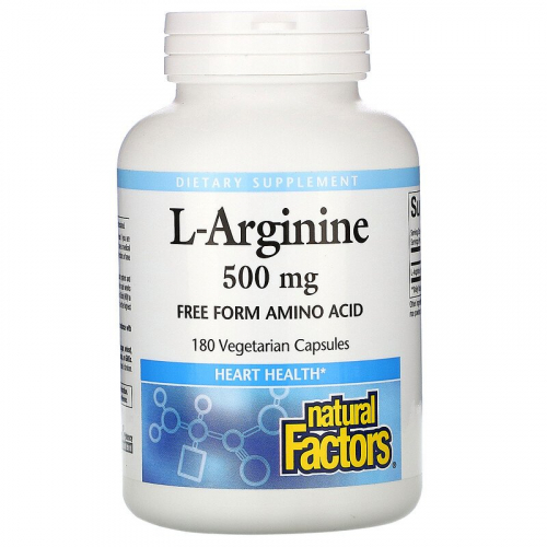 Natural Factors, L-аргинин, 500 мг, вегетарианские капсулы