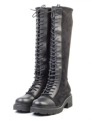 01-M05 BLACK Ботинки демисезонные женские высокие (натуральная кожа, велюр, байка) размер 36