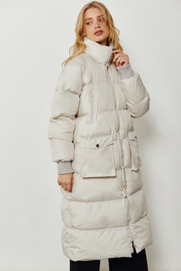 Стеганое молочное пальто oversize