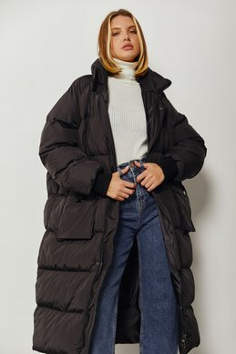 Стеганое молочное пальто oversize