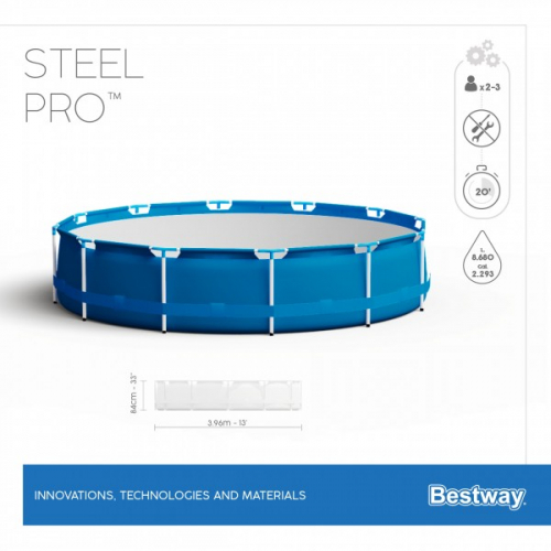 5612E BW, Bestway, Каркасный бассейн Steel Pro 396х84см, 8680л, фил.-насос 2006л/ч, уп.1