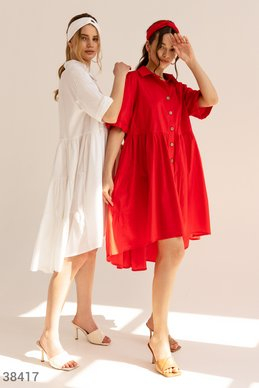 Коттоновое платье-рубашка красного цвета