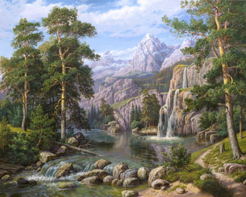 Картины по номерам 40х50 Озеро в горах (худ. Потапов В.)