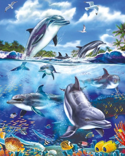 Картины по номерам 40х50 Стая дельфинов