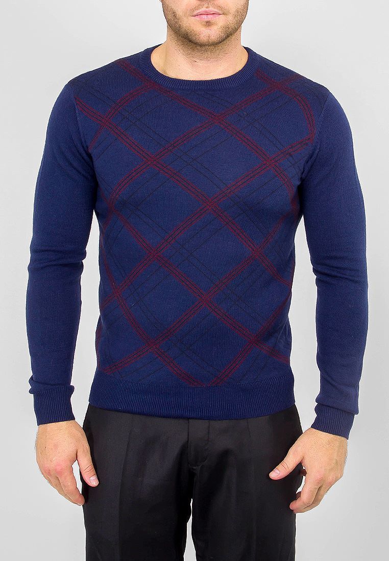 Джемпер мужской GREG G124-12-клетка (синий/красный)