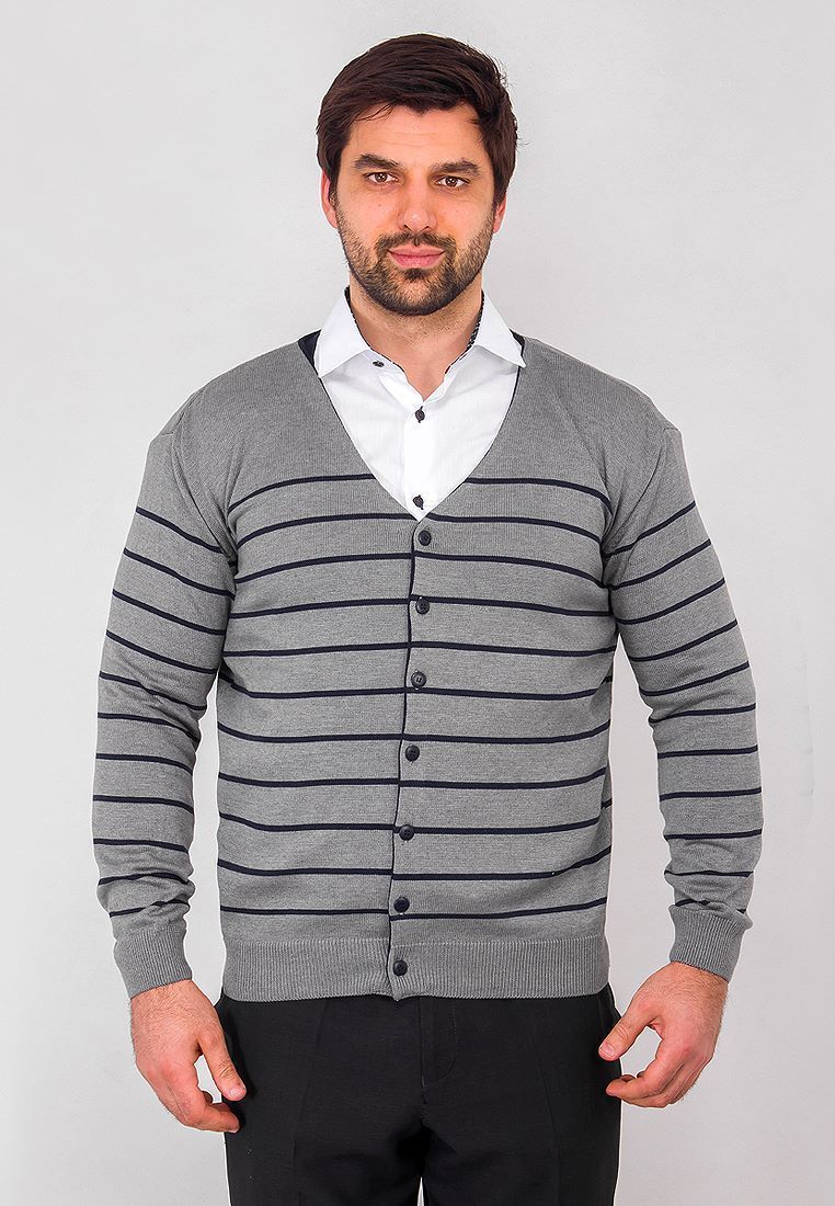 Кардиган мужской GREG G135-50-полоса (серый)