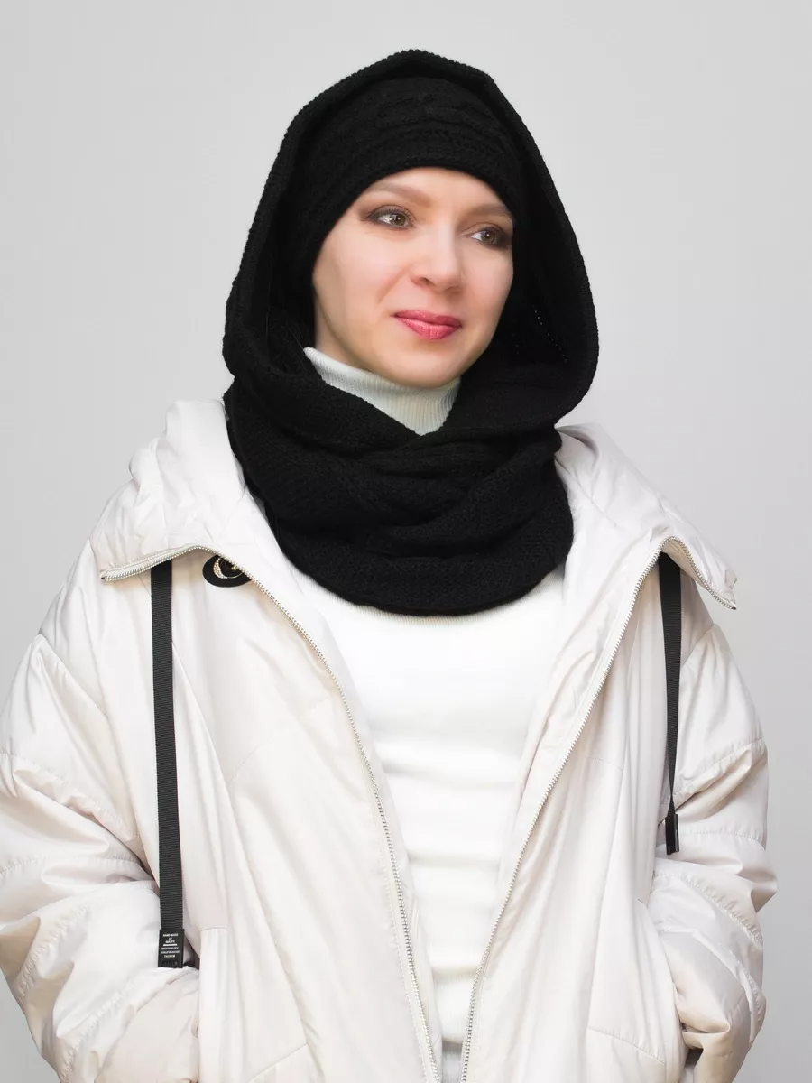 Комплект женский повязка+капор Маргарита (Цвет черный), размер 54-58, шерсть 30%