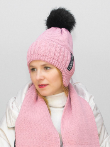 Комплект зимний женский шапка+шарф Альма (Цвет светло-розовый), размер 54-56, шерсть 30%