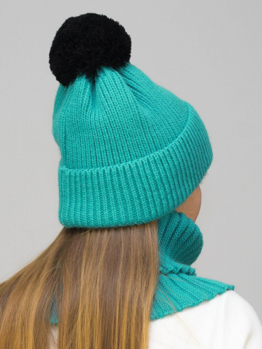 Комплект зимний женский шапка+снуд Айс (Цвет морская волна), размер 56-58, шерсть 30%