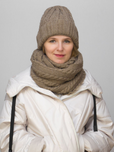 Комплект зимний женский шапка+снуд Марта (Цвет песочный), размер 56-58, шерсть 30%