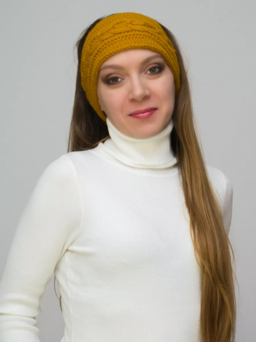 Повязка женская весна-осень Маргарита (Цвет охра), размер 54-58, шерсть 30%