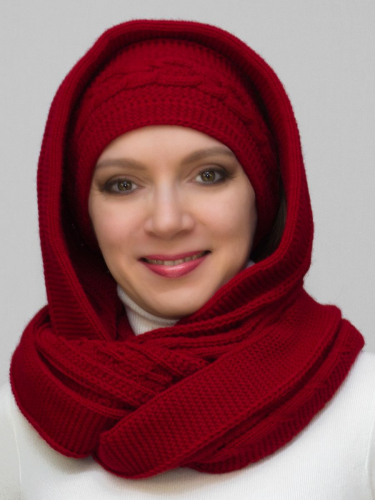 Комплект женский повязка+капор Маргарита (Цвет вишневый), размер 54-58, шерсть 30%