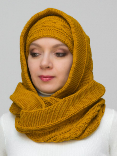 Комплект женский повязка+капор Маргарита (Цвет охра), размер 54-58, шерсть 30%