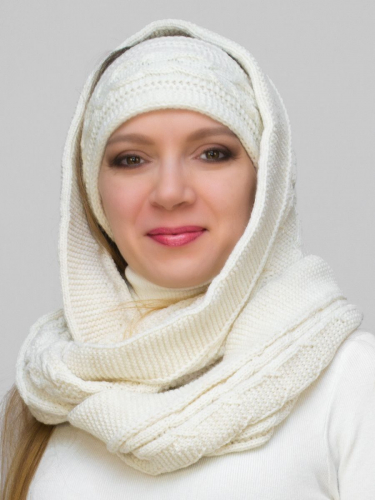 Комплект женский повязка+капор Маргарита (Цвет молочный), размер 54-58, шерсть 30%