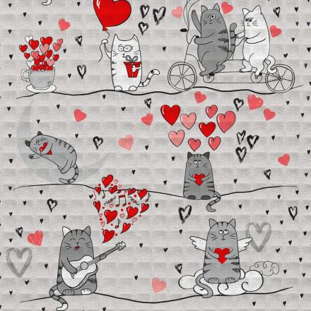 Ткань вафельное полотно 50 см Влюбленные коты арт. 62061-1