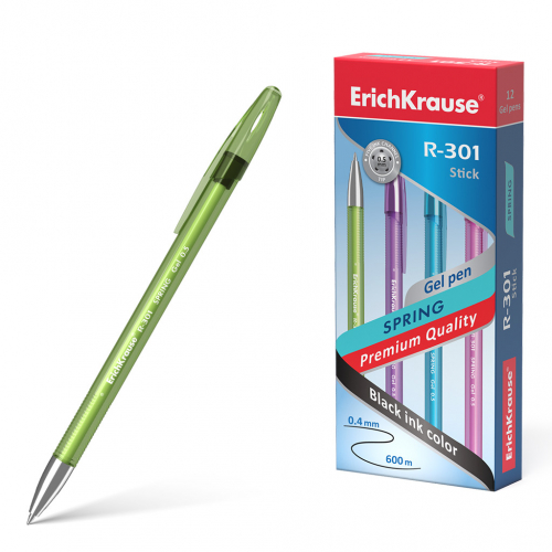 Ручка гелевая ErichKrause® R-301 Spring Gel Stick 0.5, цвет чернил черный (в коробке по 12 штук)