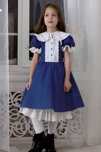 Платье для девочки МТ22-4 Шарлотта горошек на синем