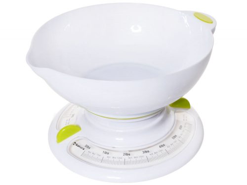 Весы кухонные механические до 3кг (бело-зеленые) арт. SA-6004WG