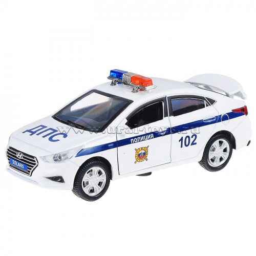Машина металл. Hyundai solaris полиция, 12см, (откр. двери, белый) инерц, в коробке