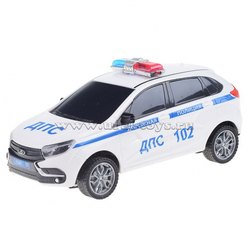 Машина р/у Lada Xray Полиция 18 см, (свет, цвет бел.) в коробке