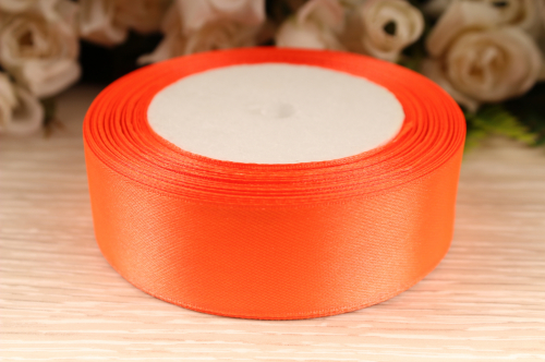 Однотонная атласная лента (неоново-оранжевый), 25мм * 25 ярдов (+-1м) В наличии