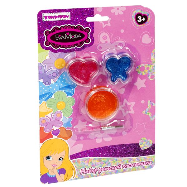 Набор детской декор., косметики Bondibon Eva Moda, CRD 10х1,8х20 см; блеск для губ -3шт.(4,5г) / кисть -1шт.,арт.J-304.