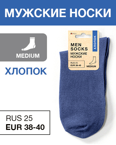 Носки мужские Хлопок, RUS 25/EUR 38-40, Medium, синие