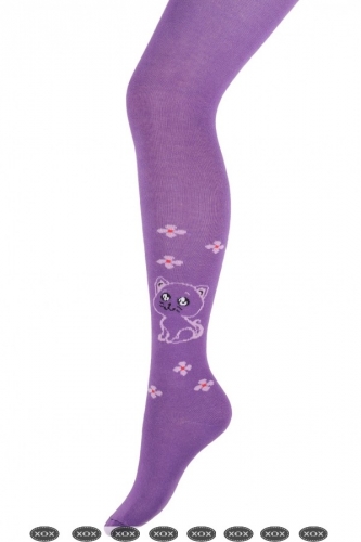 Колготки детские dk-1502 кошечка в цветочках фиолетовый