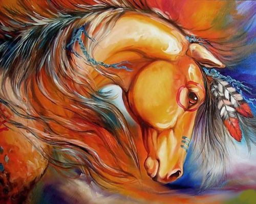 Алмазная мозаика круглыми стразами Индейская лошадь