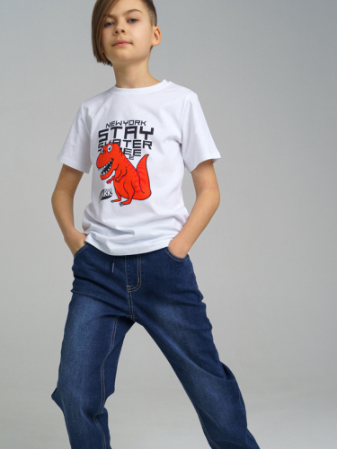 Комплект для мальчиков: брюки текстильные джинс, куртка текст с полиурет, фуфайка(футболка) трикотаж