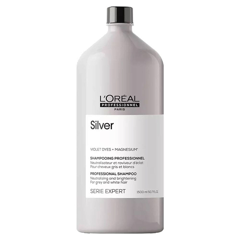 LOREAL Шампунь для нейтрализации желтизны осветленных и седых волос Silver, 1500 мл